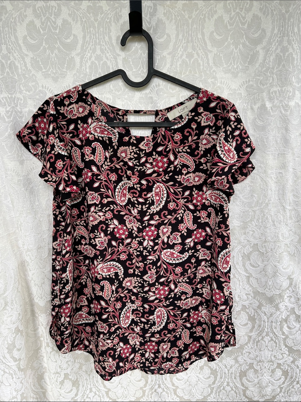 LOFT Black Paisley Floral Short Sleeve Blouse